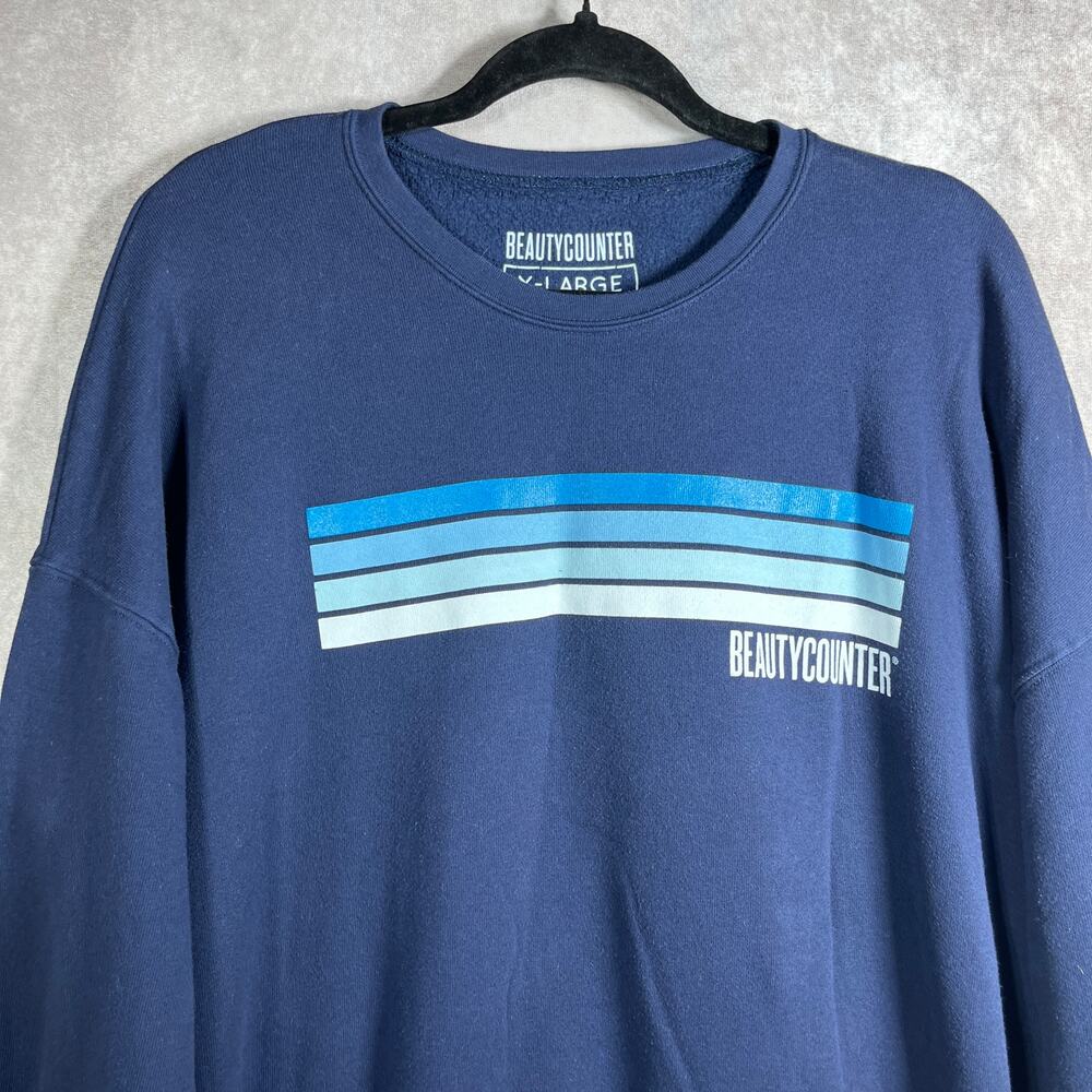 Beauty Corner Sweatshirt Womens Size XL Navy Blue Crew Neck Pullover Long Sleeve